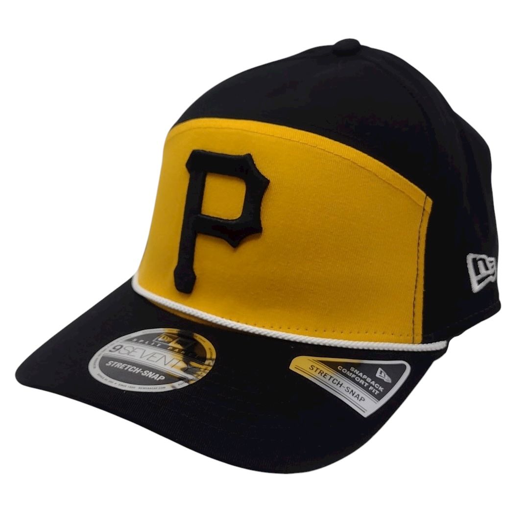 Pittsburgh Pirates Men's Black Split Panel Rope New Era 9SEVENTY Stretch-Snap Hat