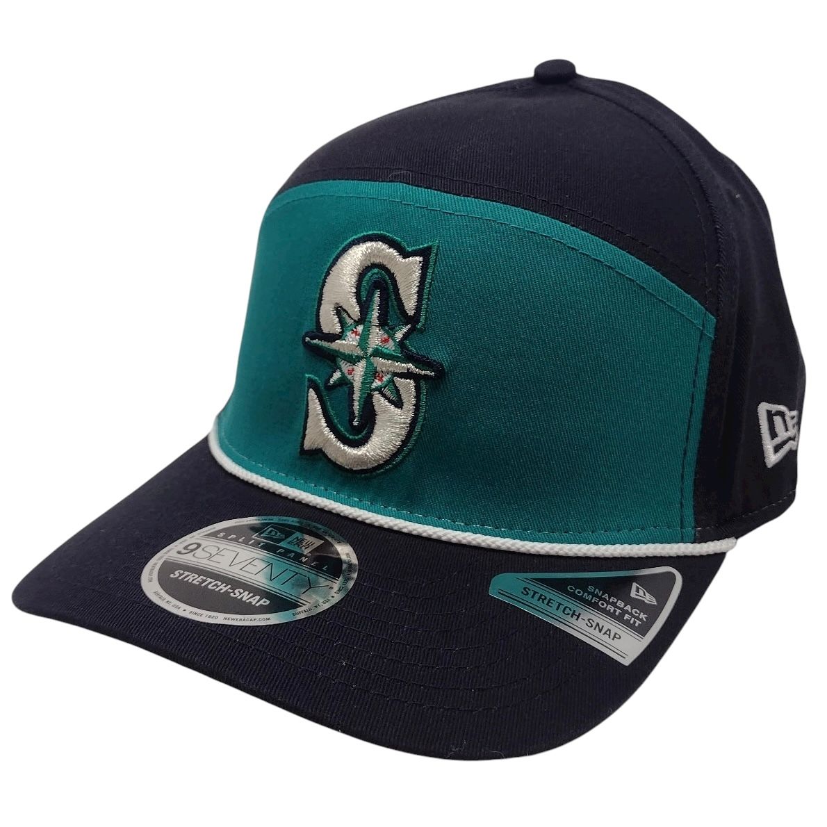 Seattle Mariners Men's Navy Split Panel Rope New Era 9SEVENTY Stretch-Snap Hat