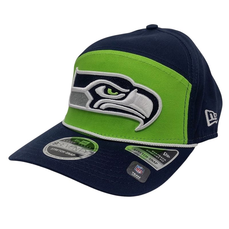 Seattle Seahawks Men's Navy Split Panel Rope New Era 9SEVENTY Stretch-Snap Hat Seattle Seahawks Men's Navy Split Panel Rope New Era 9SEVENTY Stretch-Snap Hat