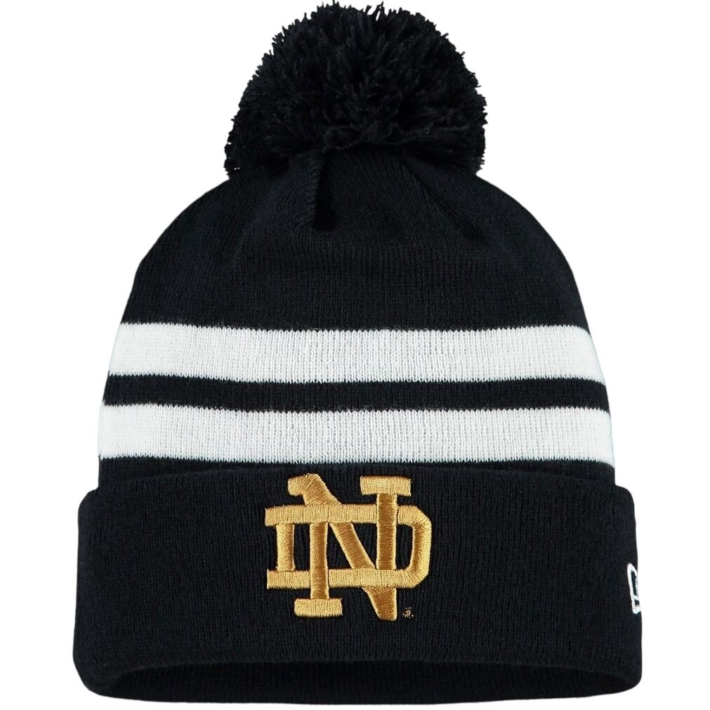 Notre Dame Fighting Irish Men's Navy Striped New Era Cuffed Pom Knit Hat