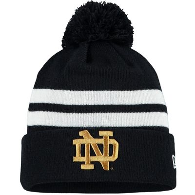 Notre Dame Fighting Irish Men's Navy Striped New Era Cuffed Pom Knit Hat