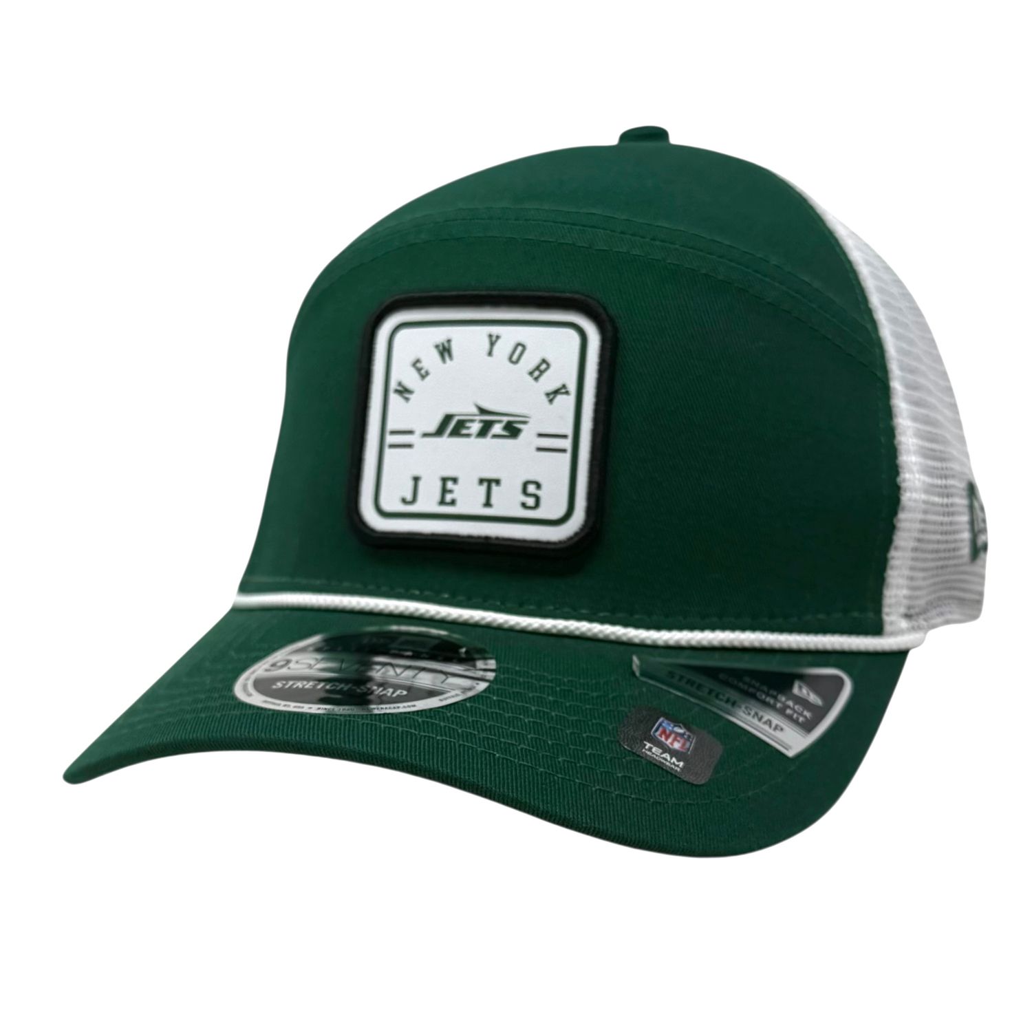 New York Jets Men's Green Split Panel Rope New Era 9SEVENTY Stretch-Snap Trucker Hat
