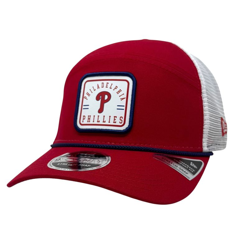 Philadelphia Phillies Men's Red Split Panel Rope New Era 9SEVENTY Stretch-Snap Trucker Hat
