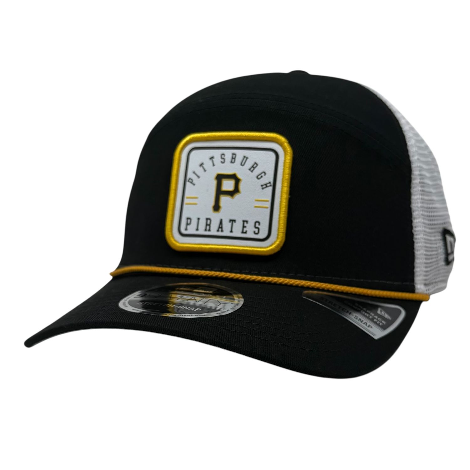 Pittsburgh Pirates Men's Black Split Panel Rope New Era 9SEVENTY Stretch-Snap Trucker Hat