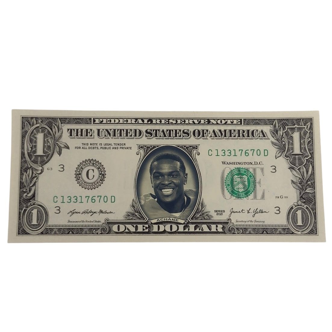 De'Von Achane Famous Face Dollar Bill De'Von Achane Famous Face Dollar Bill