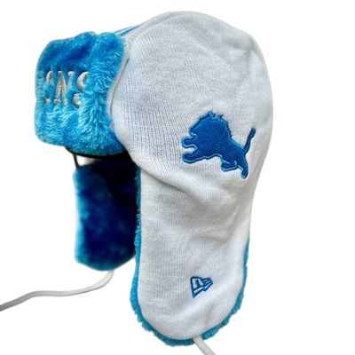 Detroit Lions Men's White New Era Helmet Head Trapper Knit Hat Detroit Lions Men's White New Era Helmet Head Trapper Knit Hat