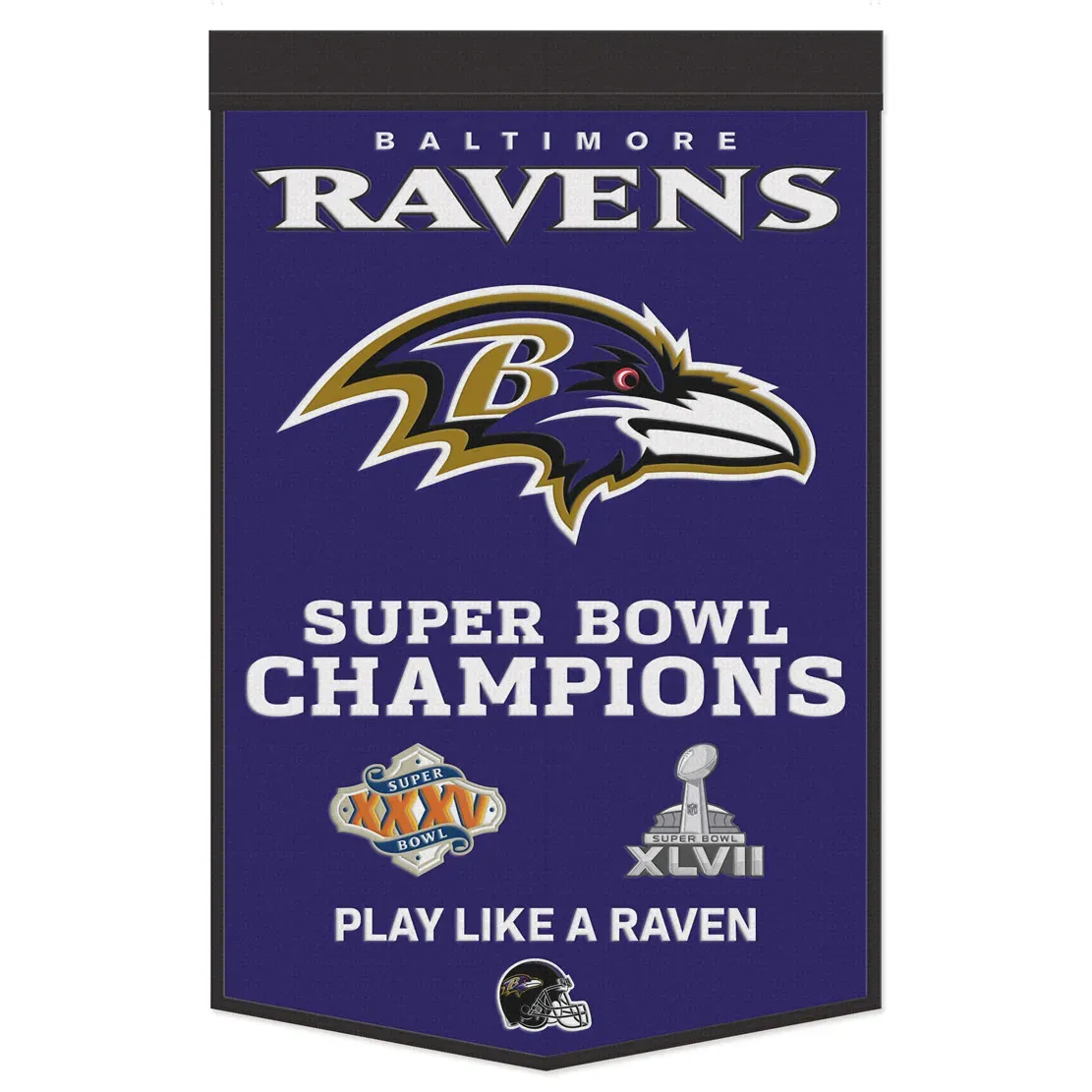 Baltimore Ravens Super Bowl Champions 24” x 38” Wool Banner Baltimore Ravens Super Bowl Champions 24” x 38” Wool Banner