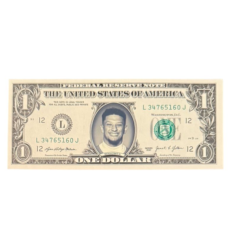 Patrick Mahomes Famous Face Dollar Bill