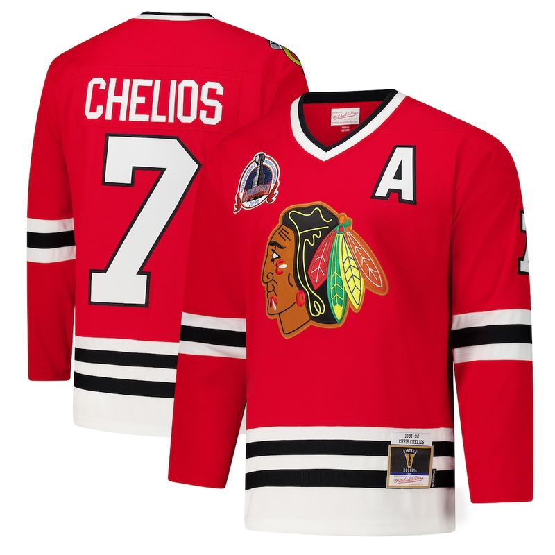 Chicago Blackhawks Chris Chelios 1991-92 Men’s Red Mitchell & Ness Blue Line Player Jersey