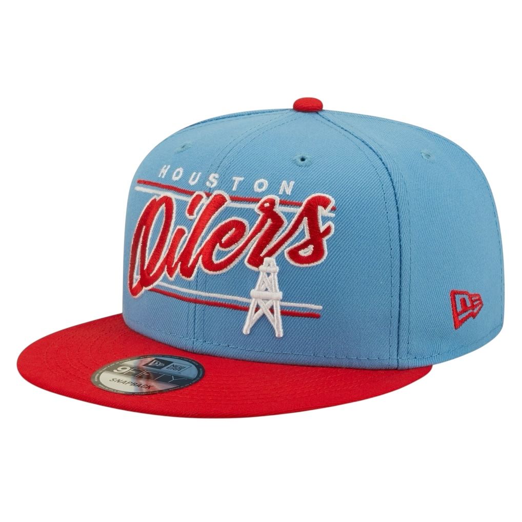 Houston Oilers Men's Era Light Blue/Red Team Script 9FIFTY Snapback Hat