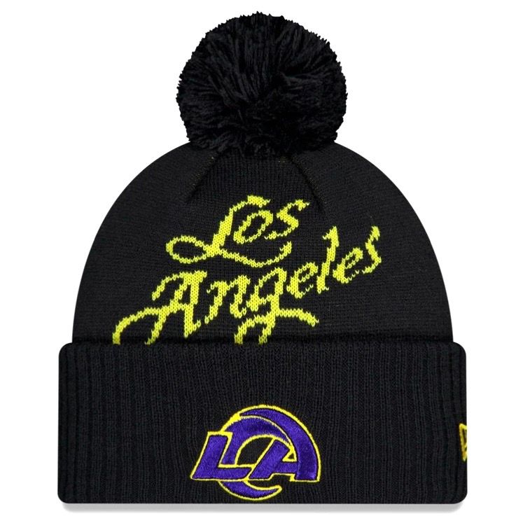 Los Angeles Rams Men's Black New Era 2025 Rivalries Collection Sideline Cuffed Knit Hat with Pom Los Angeles Rams Men's Black New Era 2025 Rivalries Collection Sideline Cuffed Knit Hat with Pom