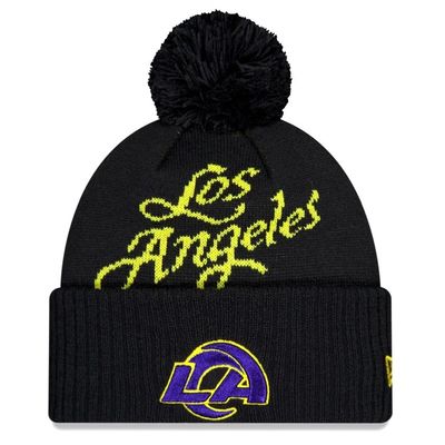 Los Angeles Rams Men's Black New Era 2025 Rivalries Collection Sideline Cuffed Knit Hat with Pom
