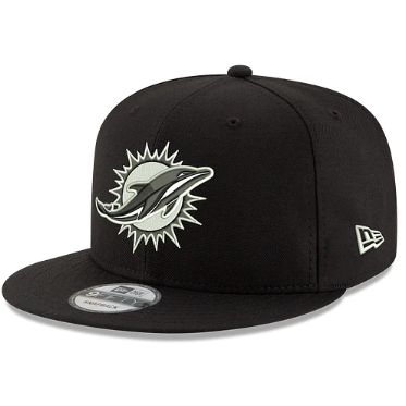 Miami Dolphins Men's New Era Black and White 9FIFTY Snapback Hat