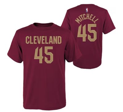 Cleveland Cavaliers Donovan Mitchell Youth Wine Name & Number T-Shirt