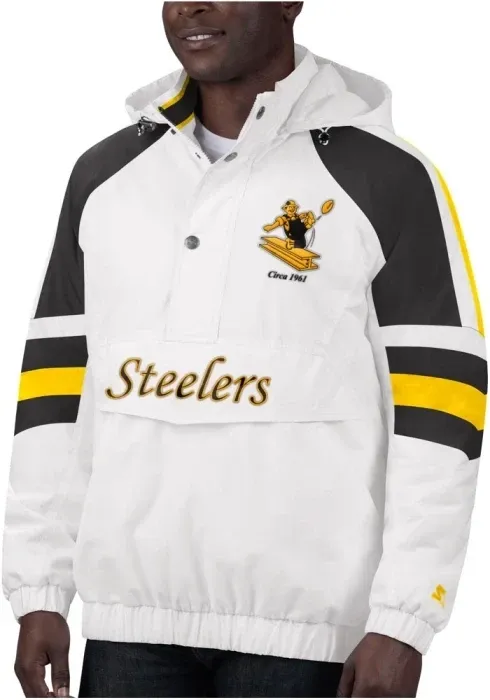 Pittsburgh Steelers Men's White Circa Pullover Hooded Jacket Pittsburgh Steelers Men's White Circa Pullover Hooded Jacket