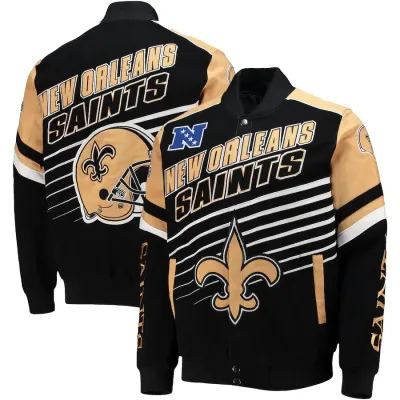 New Orleans Saints Men’s G-III Sports by Carl Banks Extreme Strike Cotton Twill Full-Snap Jacket New Orleans Saints Men’s G-III Sports by Carl Banks Extreme Strike Cotton Twill Full-Snap Jacket