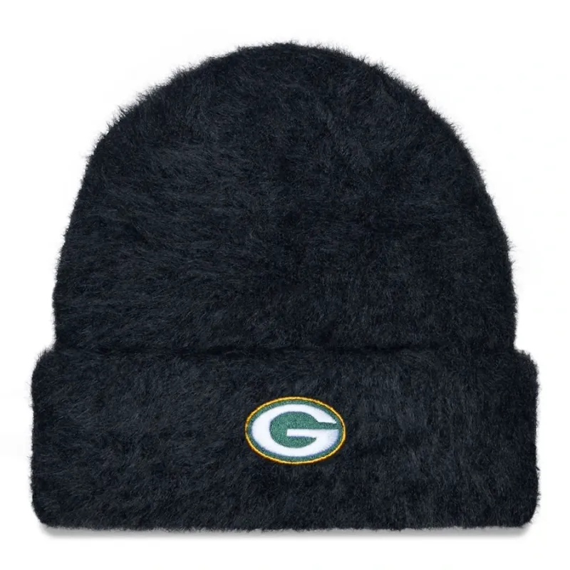Green Bay Packers Women’s New Era Black Fuzzy Cuffed Knit Hat Green Bay Packers Women’s New Era Black Fuzzy Cuffed Knit Hat