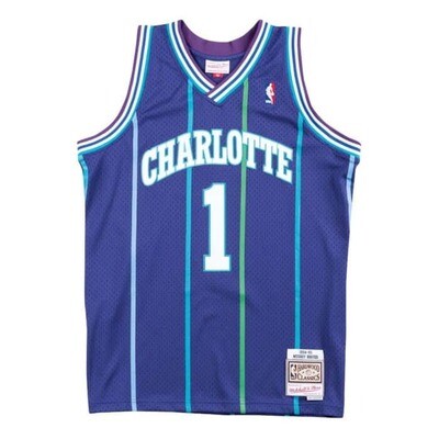 Charlotte Hornets Muggsy Bogues 1994-95 Men's Purple Mitchell & Ness Swingman Jersey