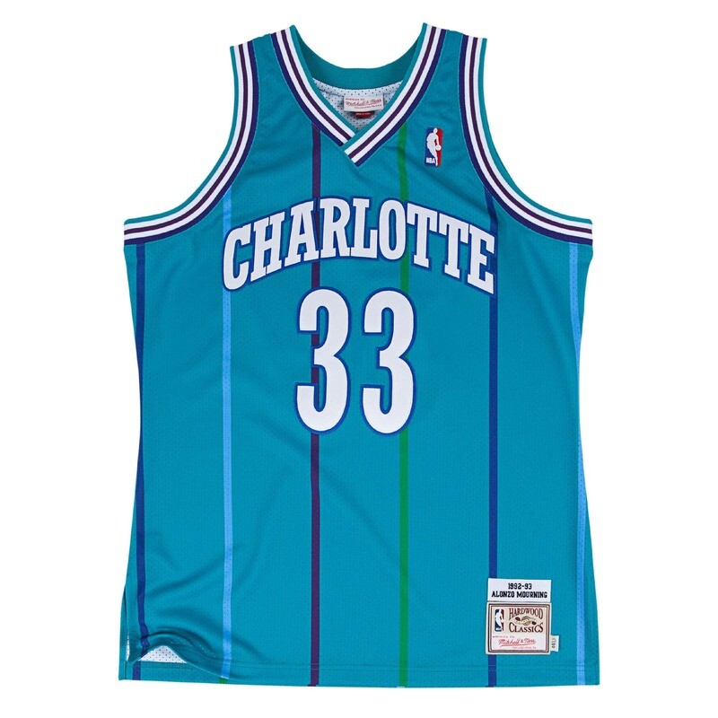 Charlotte Hornets Alonzo Mourning 1992-93 Men's Teal Mitchell & Ness Swingman Jersey