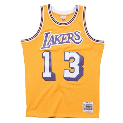Los Angeles Lakers Wilt Chamberlain 1971-72 Men's Yellow Mitchell & Ness Swingman Jersey Los Angeles Lakers Wilt Chamberlain 1971-72 Men's Yellow Mitchell & Ness Swingman Jersey
