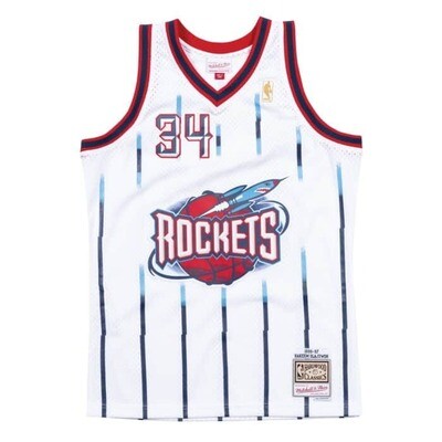 Houston Rockets Hakeem Olajuwon 1996-97 Men's White Mitchell & Ness Swingman Jersey Houston Rockets Hakeem Olajuwon 1996-97 Men's White Mitchell & Ness Swingman Jersey