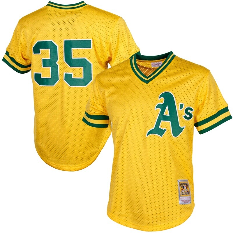 Athletics Rickey Henderson 1984 Men's Yellow Mitchell & Ness Mesh Jersey Athletics Rickey Henderson 1984 Men's Yellow Mitchell & Ness Mesh Jersey