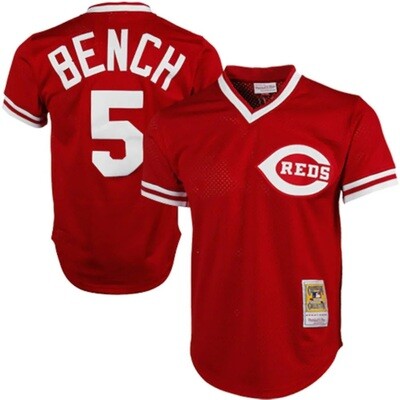 Cincinnati Reds Johnny Bench 1983 Men's Red Mitchell & Ness Mesh Jersey Cincinnati Reds Johnny Bench 1983 Men's Red Mitchell & Ness Mesh Jersey