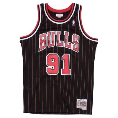 Chicago Bulls Dennis Rodman 1995-96 Men's Black Pinstripe Mitchell & Ness Swingman Jersey