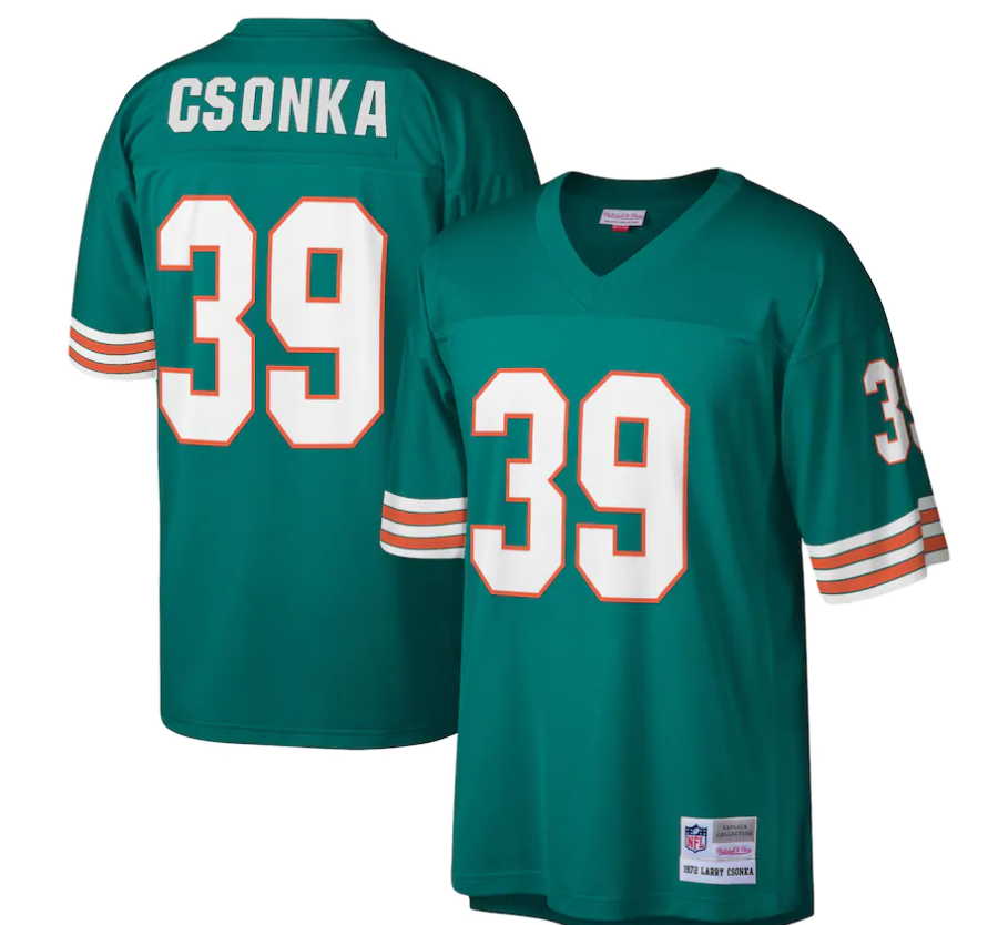 Miami Dolphins Larry Csonka 1972 Aqua Mitchell & Ness Men's Legacy Jersey