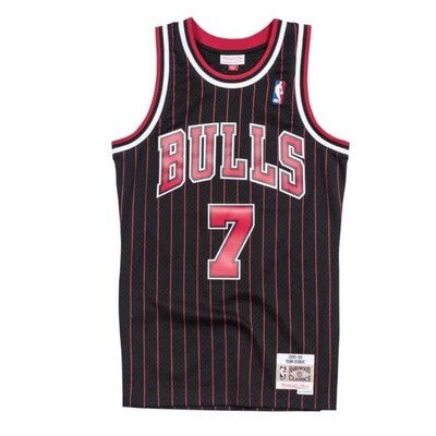 Chicago Bulls Toni Kukoc 1995-96 Men's Black Pinstripe Mitchell & Ness Swingman Jersey Chicago Bulls Toni Kukoc 1995-96 Men's Black Pinstripe Mitchell & Ness Swingman Jersey