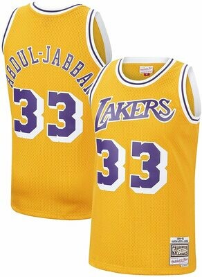 Los Angeles Lakers Kareem Abdul-Jabbar 1984-85 Men's Yellow Mitchell & Ness Swingman Jersey Los Angeles Lakers Kareem Abdul-Jabbar 1984-85 Men's Yellow Mitchell & Ness Swingman Jersey