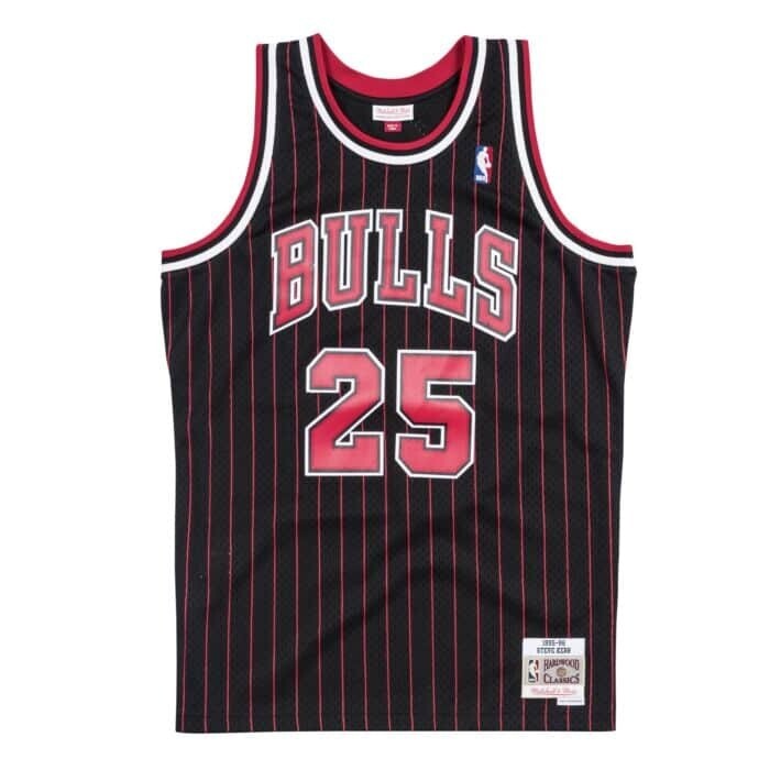 Chicago Bulls Steve Kerr 1995-96 Men's Black Pinstripe Mitchell & Ness Swingman Jersey