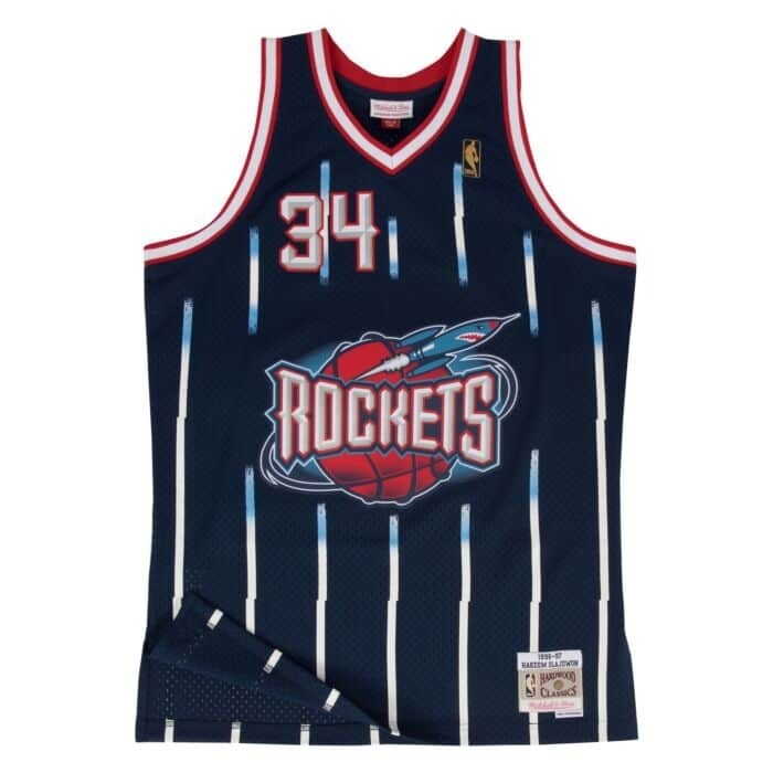 Houston Rockets Hakeem Olajuwon 1996-97 Men's Navy Blue Mitchell & Ness Swingman Jersey