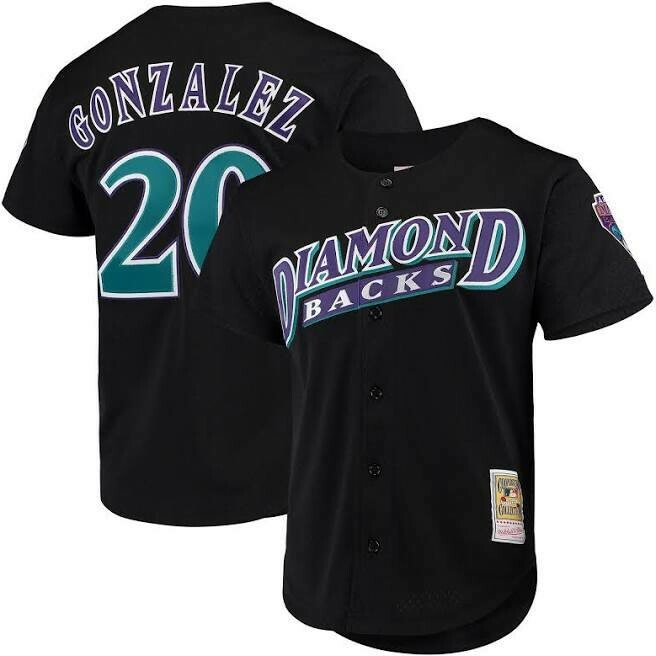 Arizona Diamondbacks Luis Gonzalez 1999 Men's Black Mitchell & Ness Button Up Throwback Mesh Jersey Arizona Diamondbacks Luis Gonzalez 1999 Men's Black Mitchell & Ness Button Up Throwback Mesh Jersey
