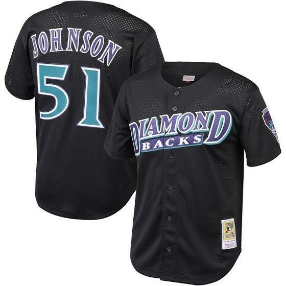 Arizona Diamondbacks Randy Johnson 1999 Men's Black Mitchell & Ness Mesh Button Up Jersey