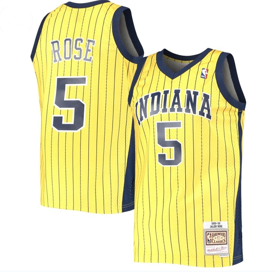 Indiana Pacers Jalen Rose 1999-00 Men's Yellow Pinstripe Mitchell & Ness Swingman Jersey Indiana Pacers Jalen Rose 1999-00 Men's Yellow Pinstripe Mitchell & Ness Swingman Jersey