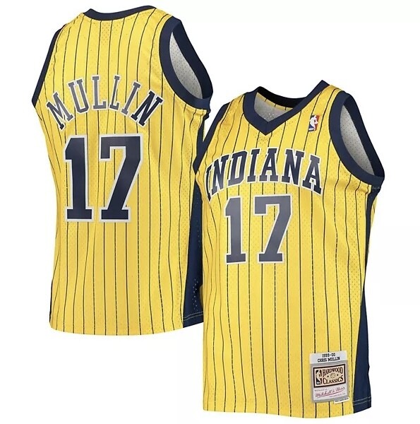 Indiana Pacers Chris Mullin 1999-00 Men's Yellow Pinstripe Mitchell & Ness Swingman Jersey