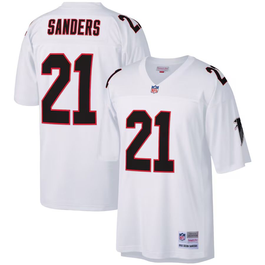 Atlanta Falcons Deion Sanders 1992 White Mitchell & Ness Men's Legacy Jersey Atlanta Falcons Deion Sanders 1992 White Mitchell & Ness Men's Legacy Jersey