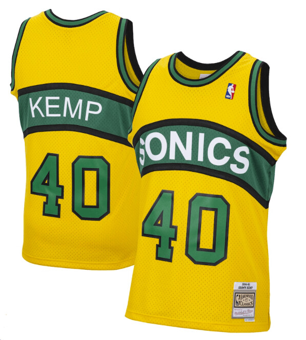 Seattle Supersonics Shawn Kemp 94-95 Men's Yellow Mitchell & Ness Reload Swingman Jersey Seattle Supersonics Shawn Kemp 94-95 Men's Yellow Mitchell & Ness Reload Swingman Jersey
