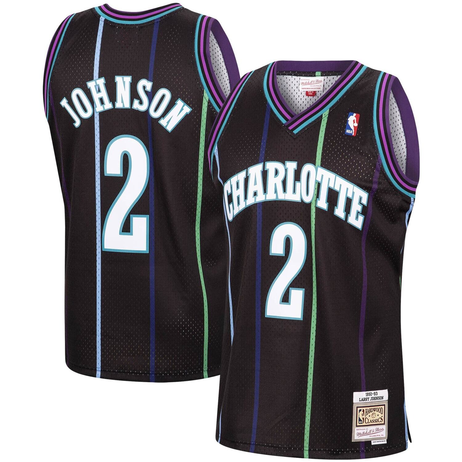 Charlotte Hornets Larry Johnson 92-93 Men's Black Mitchell & Ness Reload Swingman Jersey