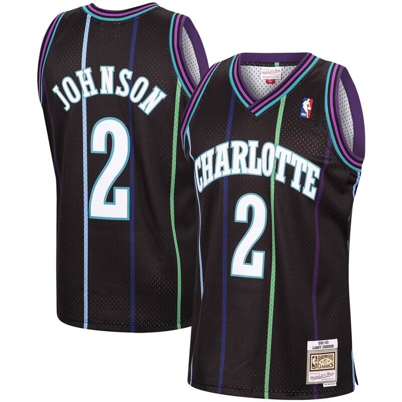 Charlotte Hornets Larry Johnson 92-93 Men's Black Mitchell & Ness Reload Swingman Jersey Charlotte Hornets Larry Johnson 92-93 Men's Black Mitchell & Ness Reload Swingman Jersey