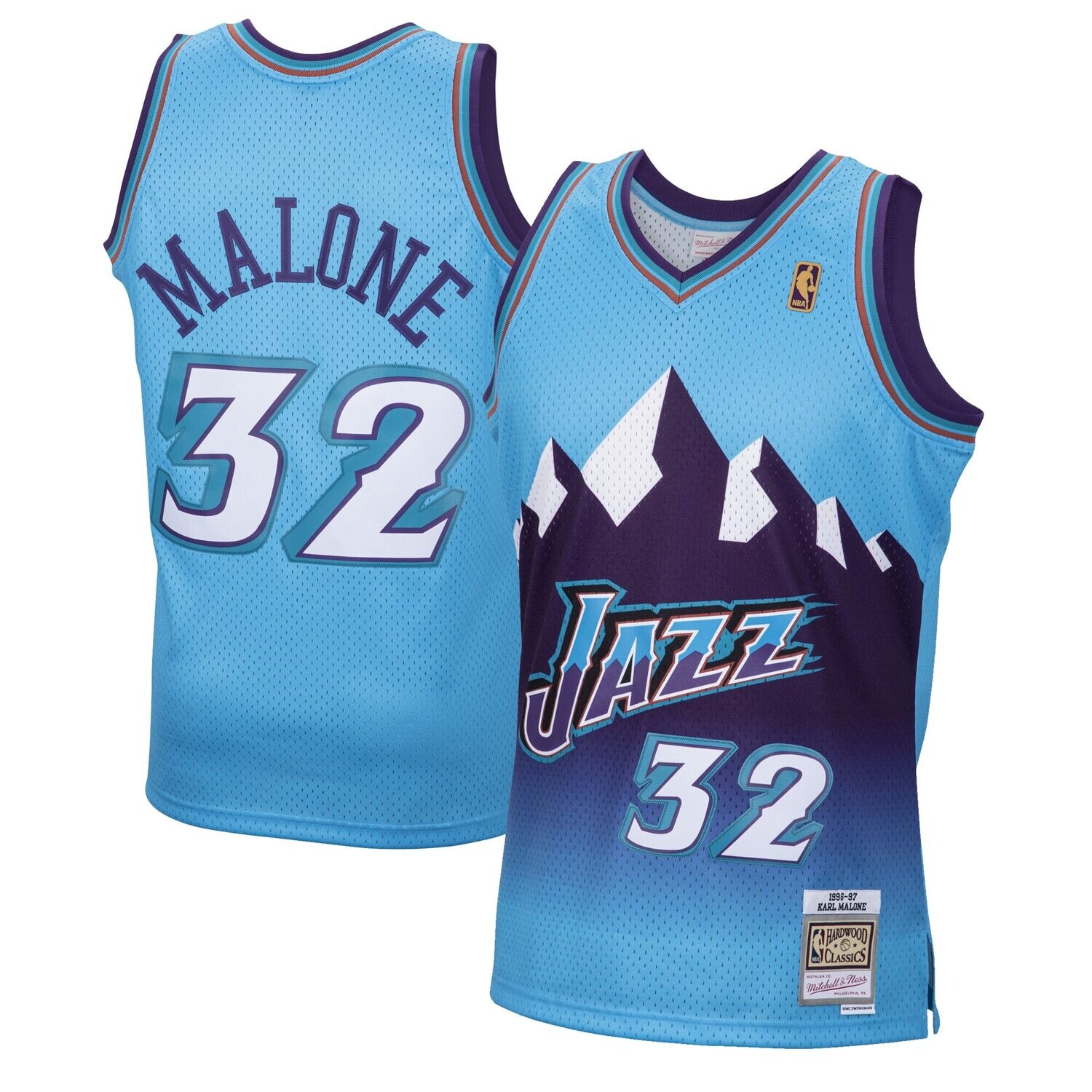 Utah Jazz Karl Malone 1996-97 Men's Baby Blue Mitchell & Ness Reload Swingman Jersey