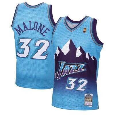 Utah Jazz Karl Malone 1996-97 Men's Baby Blue Mitchell & Ness Reload Swingman Jersey