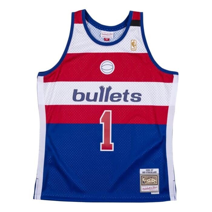 Washington Bullets Rod Strickland 1996-97 Men's Red, White & Blue Mitchell & Ness Swingman Jersey