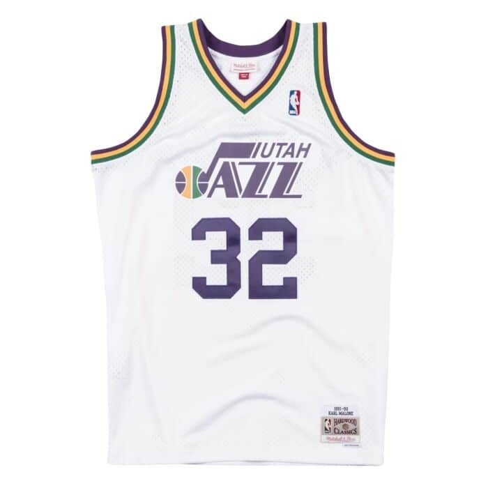 Utah Jazz Karl Malone 1991-92 Men's White Mitchell & Ness Swingman Jersey