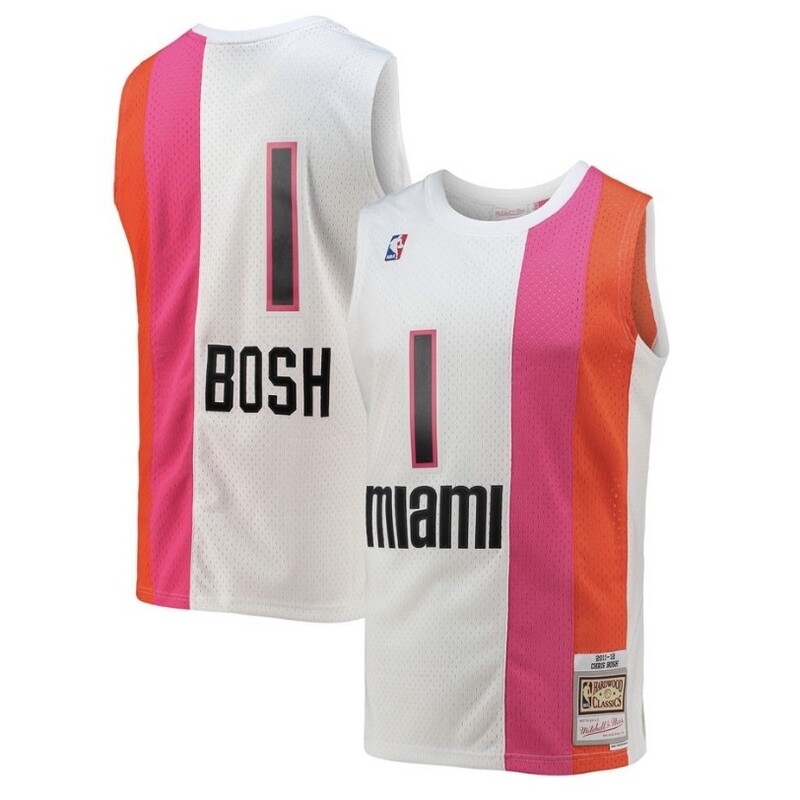 Miami Heat Chris Bosh 2010-11 Men's White, Pink & Orange Mitchell & Ness Swingman Jersey Miami Heat Chris Bosh 2010-11 Men's White, Pink & Orange Mitchell & Ness Swingman Jersey