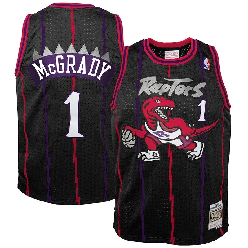Toronto Raptors Tracy McGrady 1998-99 Men's Black Pinstripe Mitchell & Ness Reload Swingman Jersey