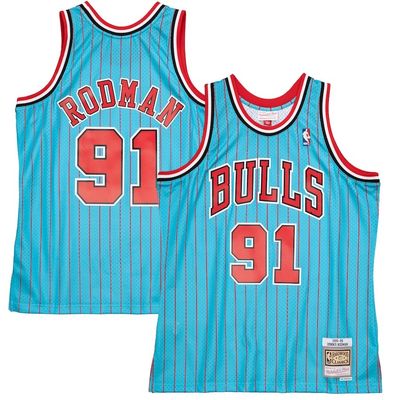 Chicago Bulls Dennis Rodman 1995-96 Men's Blue Pinstripe Mitchell & Ness Reload Swingman Jersey Chicago Bulls Dennis Rodman 1995-96 Men's Blue Pinstripe Mitchell & Ness Reload Swingman Jersey