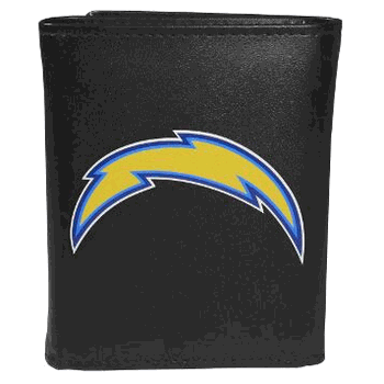Los Angeles Chargers Fine Grain Leather Tri-Fold Black Wallet Los Angeles Chargers Fine Grain Leather Tri-Fold Black Wallet