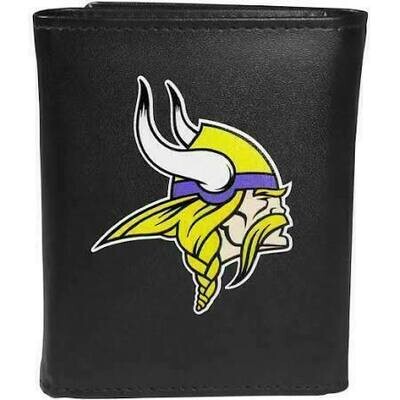 Minnesota Vikings Fine Grain Leather Tri-Fold Black Wallet Minnesota Vikings Fine Grain Leather Tri-Fold Black Wallet